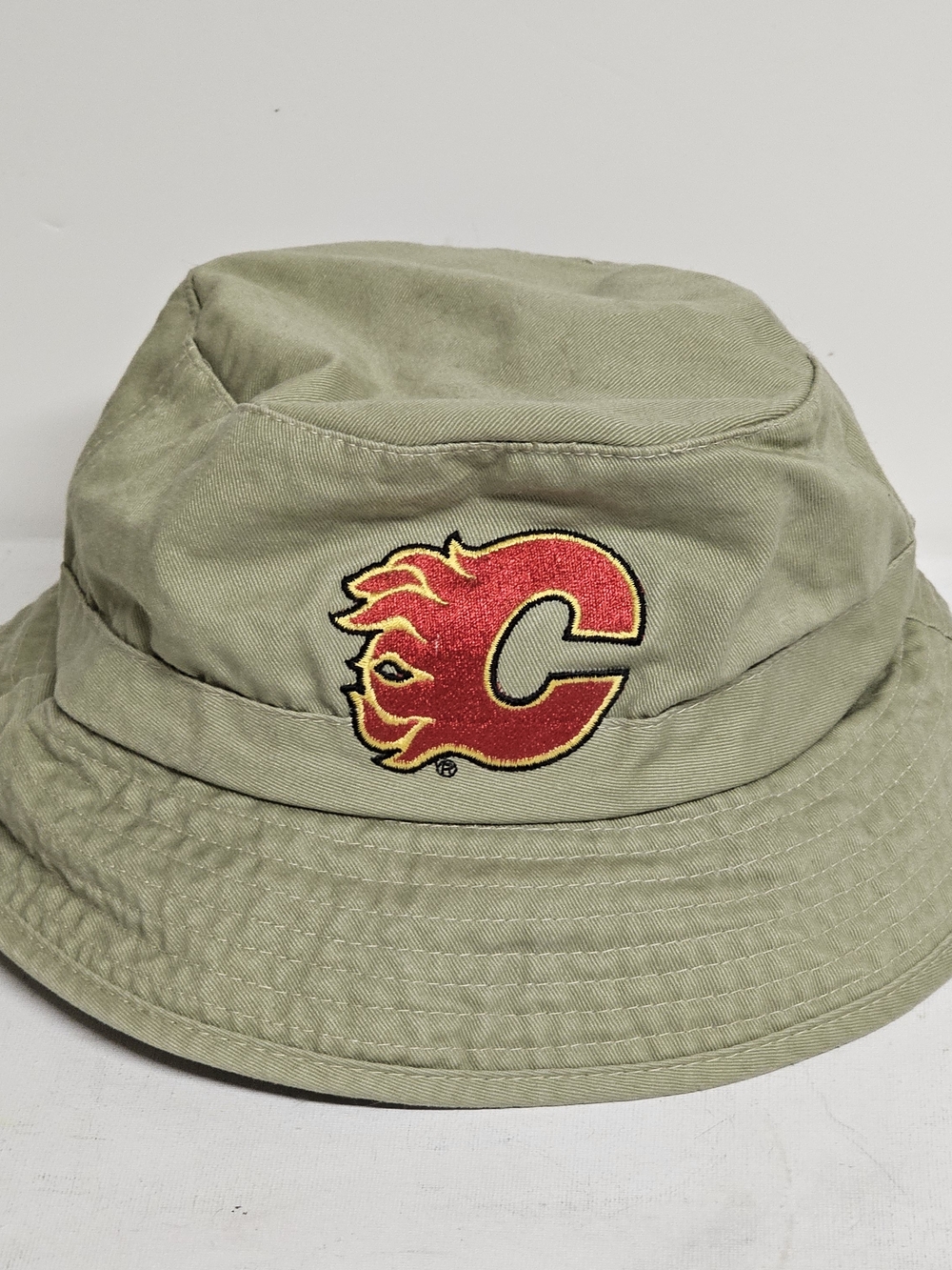 Calgary Flames Bucket Hat AJM Headwear Khaki Olive Cotton OSFM